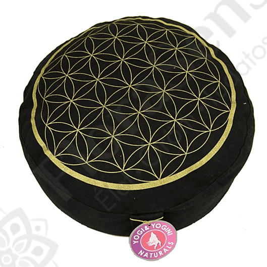 Meditációs párna - kerek - Élet virága szimbólummal - fekete-arany Meditációs párna - kerek - Élet virága szimbólummal - fekete-arany